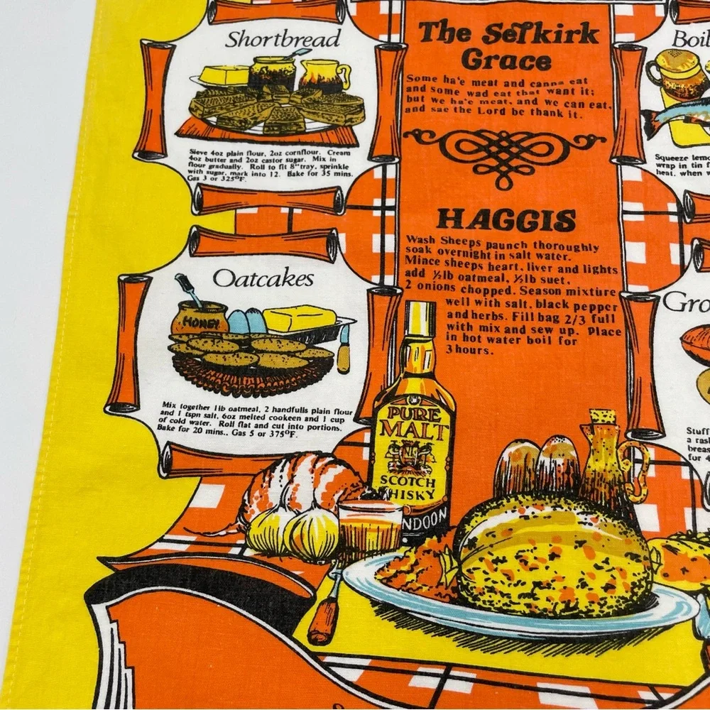 Vintage Scotland Tea Towel Traditional Recipes Haggis Kitsch Retro Kitchen Linen